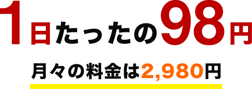 1日たったの98円 月々の料金は2,980円